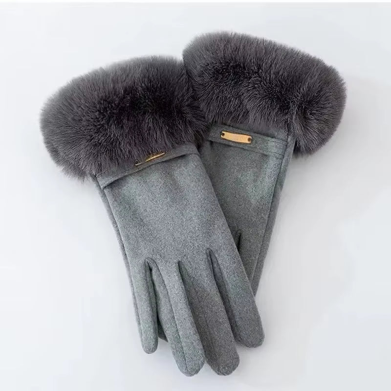 2024 Winter Elegant Women'S Gloves Touch Screen Velvet Thickened Gloves Rabbit Fur Women'S Warm Mittens Glove Gifts