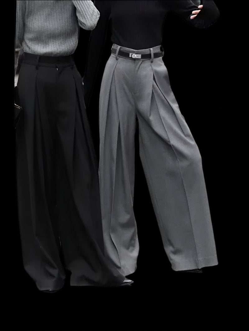 Wide Leg Suit Pants Women Old Money Style Korean Fashion Baggy Pleated Trousers Female Office Wear Elegant Gray Pants