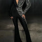 Sexy Deep V Neck Sparkly Diamonds Design Jumpsuit Women Long Sleeve Draped Wide Leg Jumpsuit Elegant Evening Club Costume Runway