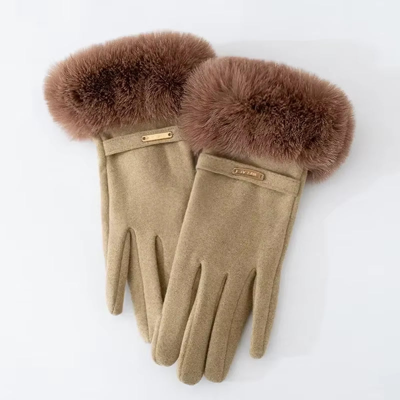 2024 Winter Elegant Women'S Gloves Touch Screen Velvet Thickened Gloves Rabbit Fur Women'S Warm Mittens Glove Gifts