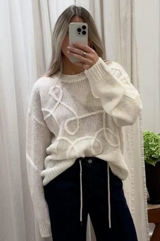 Fashion Casual Pullovers for Women Solid Color round Neck Long Sleeve Knitted Sweater Loose Female 2024 Autunn Winter New