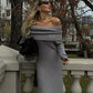 Off Shoulder Maxi Knitted Dress for Women Autumn Winter Fashion Elegant Chic Long Sleeve Black Dresses Street Slim Evening Robes