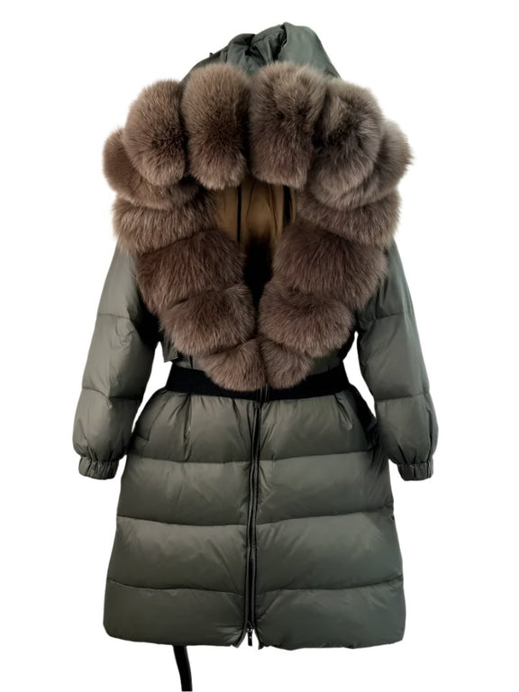 New Natural Thick Warm 90% White Duck down Coat Long Winter Jacket Women Real Big Fox Fur Collar Belt Loose Puffer Parka