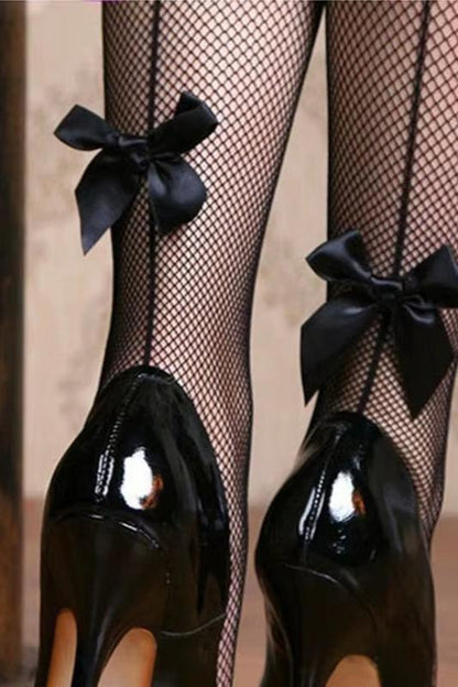 Sexy Lingerie Sexy Fishnet Stockings Women'S Sexy Fishnet Tights Cuban Back Line with Bow Mesh Pantyhose Female Sexy Hosiery