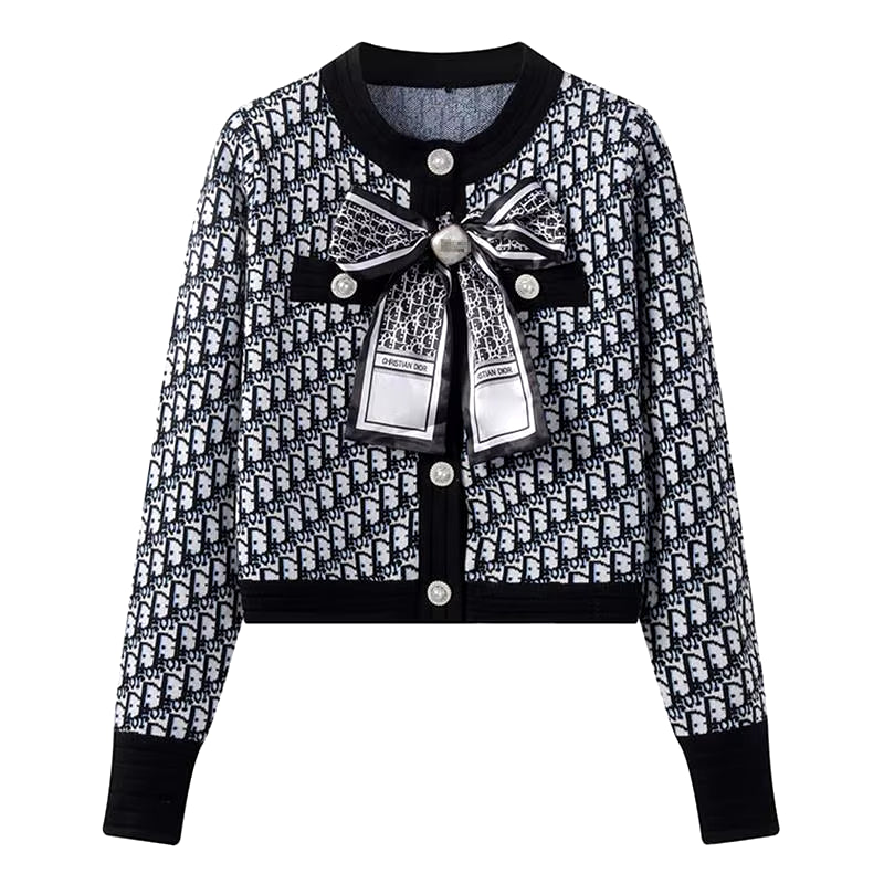 Fashion Sweaters Luxury Ladies Coat Autumn Winter Printing Tops Buttons New Cardigan Temperament Knitting Women'S Clothing 2024