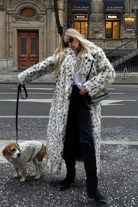 Retro Leopard Faux Fur Long Coat Women Warm Thicken Oversize Jacket Female Winter Casual Loose Street Outwears 2024 New in Coats