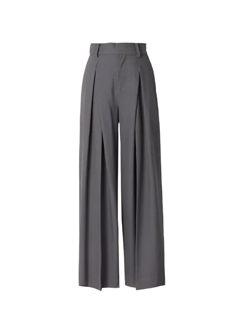 Wide Leg Suit Pants Women Old Money Style Korean Fashion Baggy Pleated Trousers Female Office Wear Elegant Gray Pants