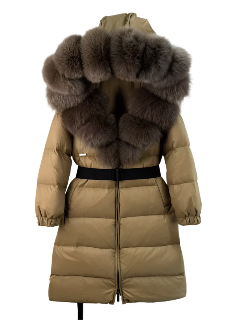 New Natural Thick Warm 90% White Duck down Coat Long Winter Jacket Women Real Big Fox Fur Collar Belt Loose Puffer Parka