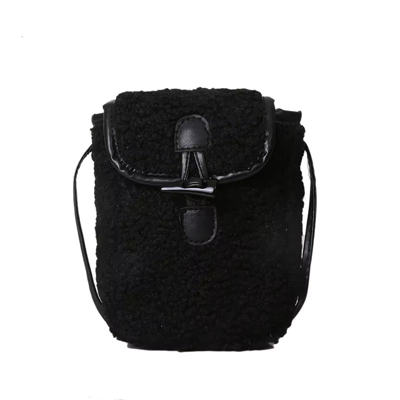 Lambswool Phone-Bag Women Faux Fur Bags Tender Sweet Lovely Cross Body Teenagers Female Portable Horn Button Plush Square Cozy