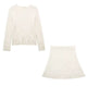 Vintage Knitted Pearl Women Suits Long Sleeve O Neck Thick Sweater+High Waist Knit Skirts Fashion 2024 Elegant Women Set