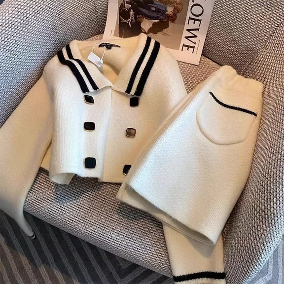 Autumn Knit Tweed Suit Jacket and Skirt Set Casual Fashionable Two-Piece Set for Mature Women New Arrival Fall/Winter 2023