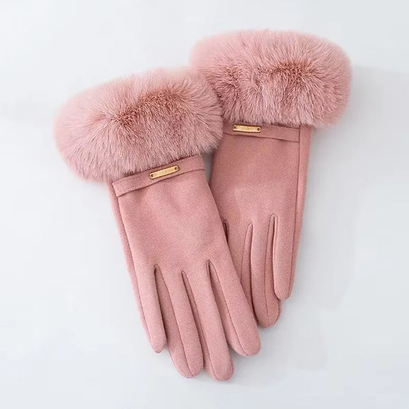 2024 Winter Elegant Women'S Gloves Touch Screen Velvet Thickened Gloves Rabbit Fur Women'S Warm Mittens Glove Gifts