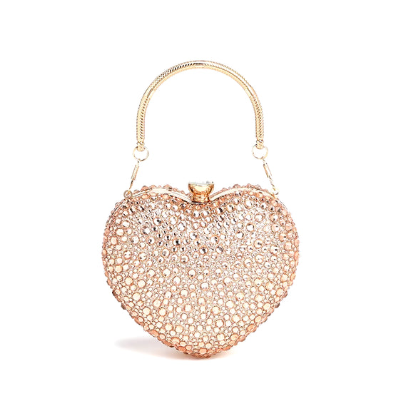 Luxury Diamond Inlay Heart Shape Crystal Clutch Purse Stones Evening Wedding Party Shoulder Bag Handle Rhinestone Mini Handbags