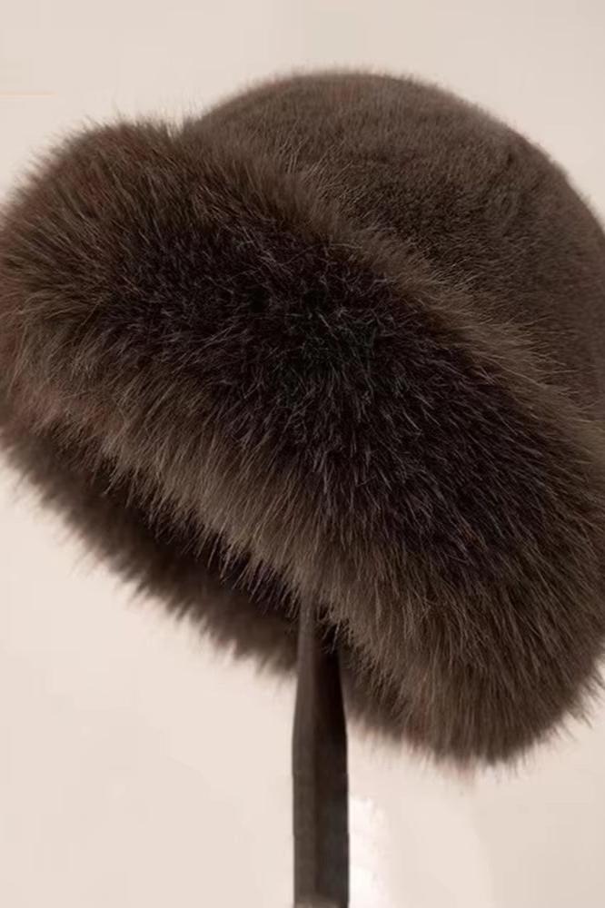 Korean Fashion Hat Women'S Winter New Thick Warm Imitation Fur Simple Fisherman'S Hat Imitation Mink Fur Ladies Mongolia Cap