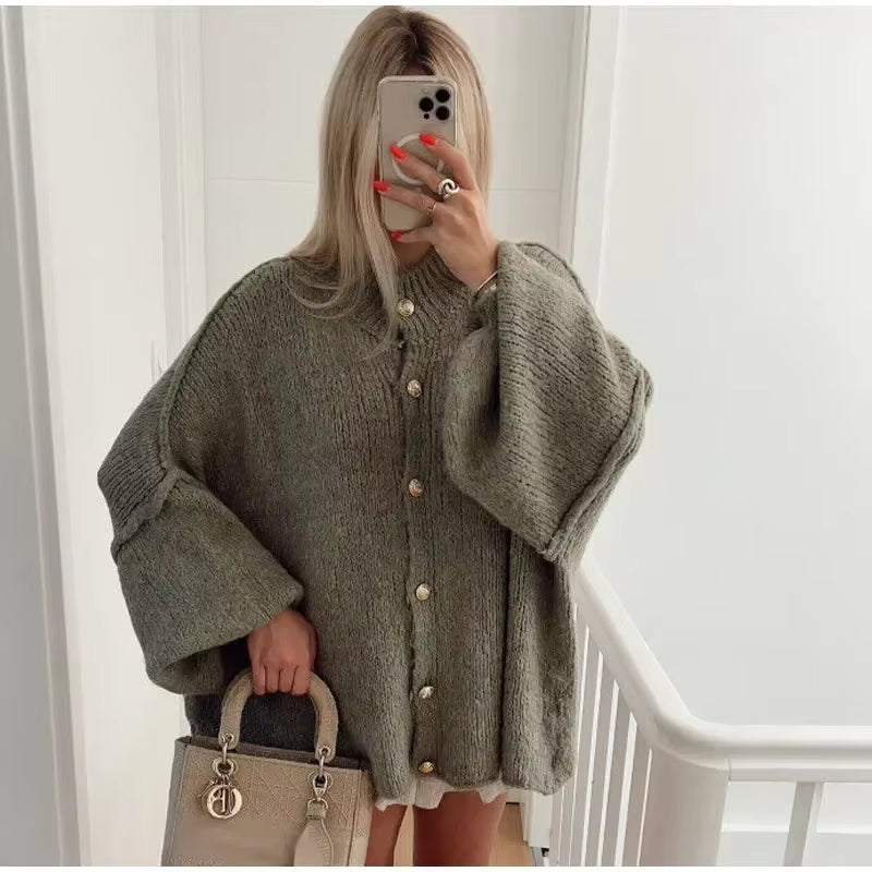 Casual Cardigan Women Sweater Loose Single Breasted O-Neck Fashion Sweaters 2024 Autumn Office Female All-Match Top Coat