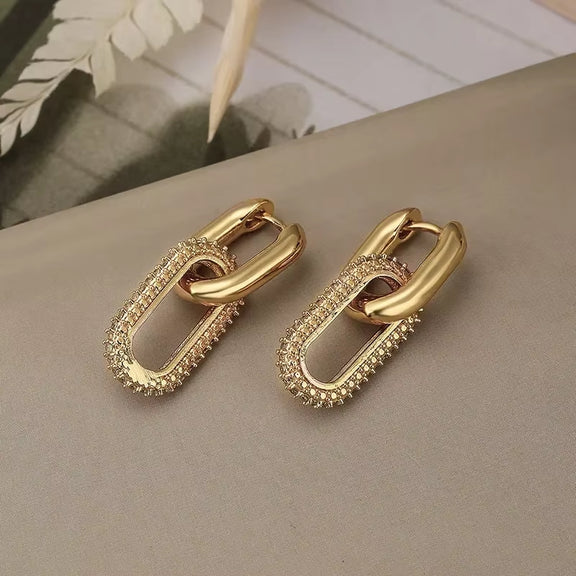 Retro Double Loop Design Drop Earrings Gold Color Geometric round Hoop Earrings for Women Girls Punk Hip Hop Fashion Jewelry