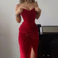 Sexy Velvet Dress Women 2024 Christmas Strapless Lace up Front Split Slim Hip Package Dresses Female Fashion Elegant Lady Robe