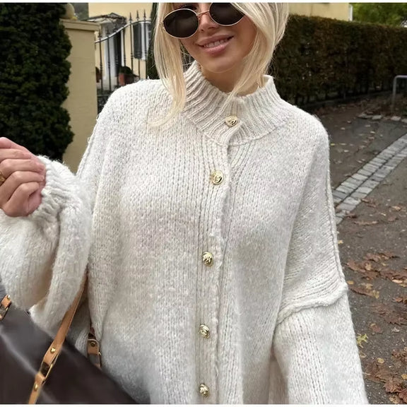 Casual Cardigan Women Sweater Loose Single Breasted O-Neck Fashion Sweaters 2024 Autumn Office Female All-Match Top Coat