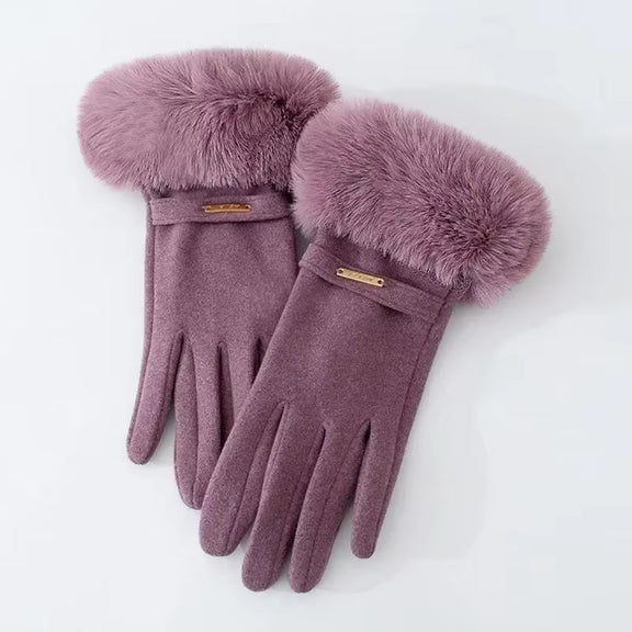 2024 Winter Elegant Women'S Gloves Touch Screen Velvet Thickened Gloves Rabbit Fur Women'S Warm Mittens Glove Gifts