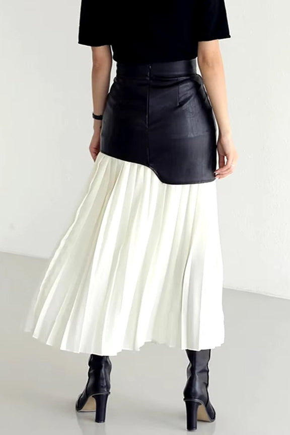 Patchwork Leather Elegant Slimming Skirts for Women High Waist Bodycon Colorblock Temperament Skirt Female Fashion Clothing