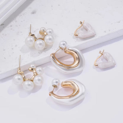 3 Pcs Delicate Imitation Pearl Heart Design Hoop Earrings Vintage Elegant Style Trendy Female Dating Earrings Set Jewelry Gifts