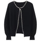 Autumn Winter Season Women Loose Lazy Style Small Fragrance Wind Knitted Pearl Open Shirt Wide Sleeve Coat