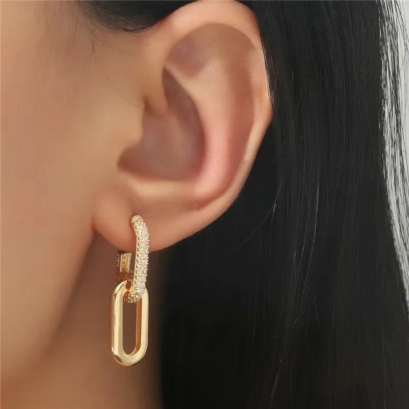 Retro Double Loop Design Drop Earrings Gold Color Geometric round Hoop Earrings for Women Girls Punk Hip Hop Fashion Jewelry