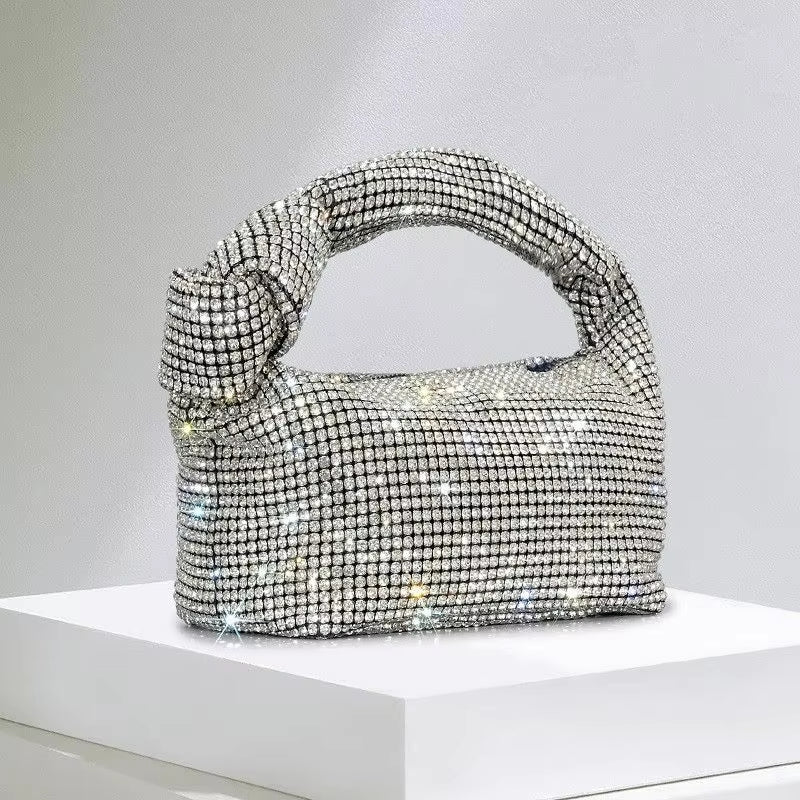 Handle Rhinestones Knot Evening Bags Silver Crystal Top Handle Bag for Women Purses and Handbags Luxury Designer Handbag Tote