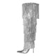 Women Sliver Pointed Toe Fringe Metallic Slim over the Knee Boots Stiletto Dance Sexy Thigh Boots