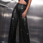 Stylish women's sequin flare pants featuring a flattering high waist and wide-leg bell-bottom design, perfect for parties, club nights, and special events. Shiny trousers that combine fashion and comfort for a statement look.