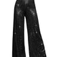 Stylish women's sequin flare pants featuring a flattering high waist and wide-leg bell-bottom design, perfect for parties, club nights, and special events. Shiny trousers that combine fashion and comfort for a statement look.