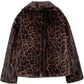 European and American Style Winter New Fashion Versatile Lapel Leopard Print Faux Fur Coat.