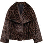 European and American Style Winter New Fashion Versatile Lapel Leopard Print Faux Fur Coat