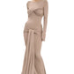 Elegant ruched long bodycon dress for women with fashion twist splice, perfect for club parties and birthdays.