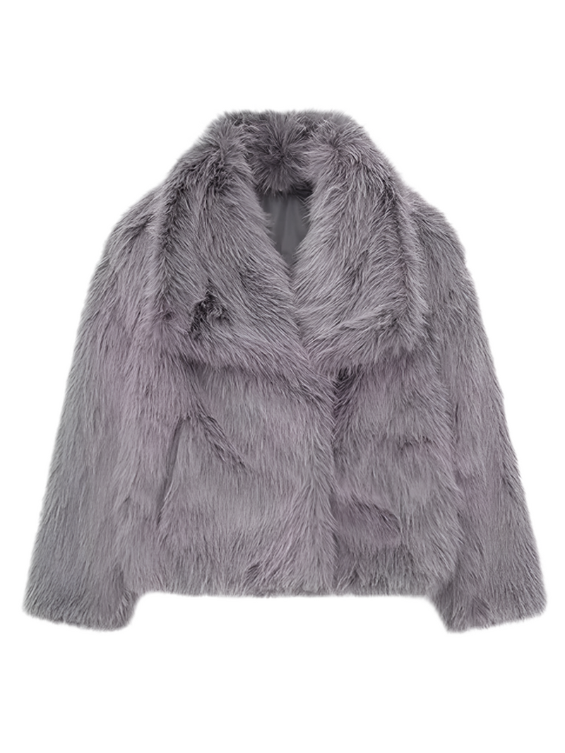 Back view of a gray winter jacket showcasing its stylish design.