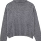 Cozy Grey turtleneck sweater for women in a casual two-piece set, perfect for autumn and winter styling, ideal for café visits and stylish everyday looks.