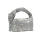 Exclusive Handbag with Reflective Metal Squares featuring a soft flap design and diamond decoration.