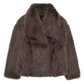 Fashionable gray winter jacket with faux fur collar displayed outdoors.