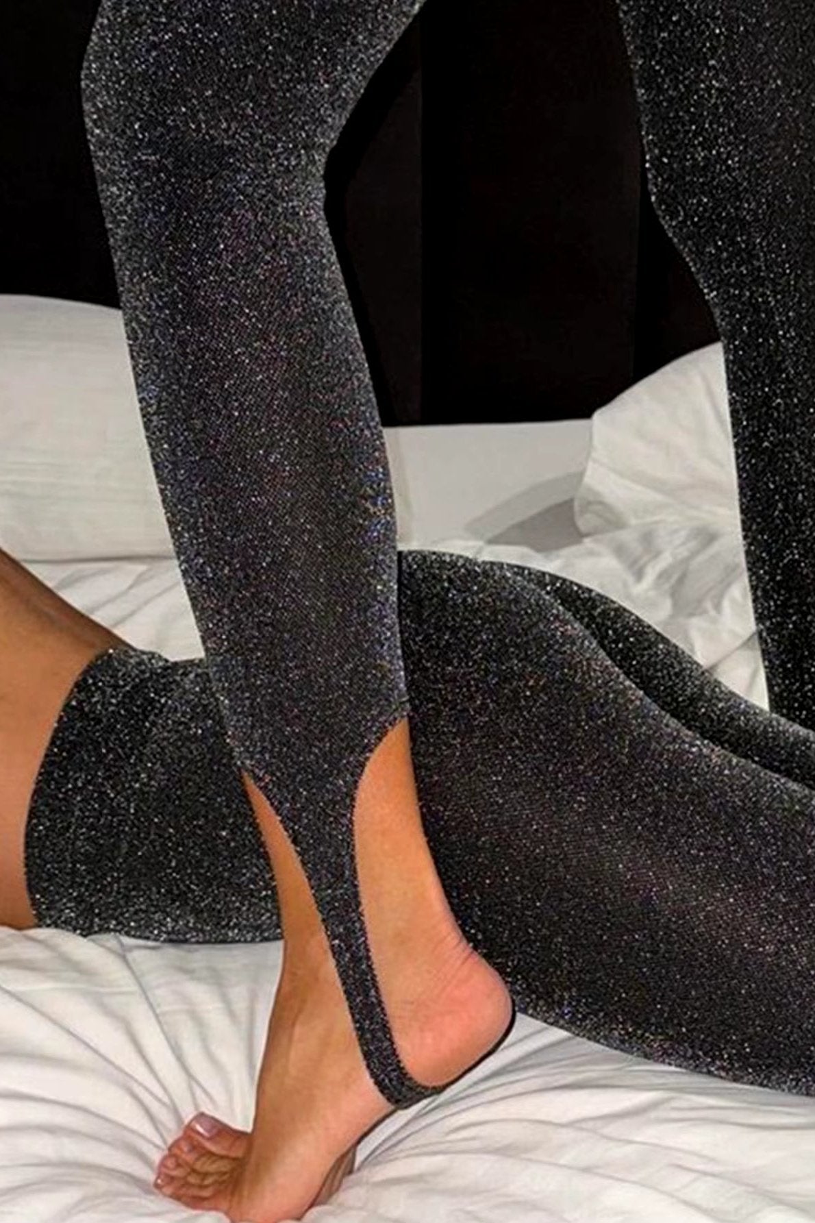 Trendy sparkly leggings adding a touch of glamour to any outfit