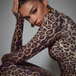 Stylish Leopard Print Maxi Dress with Turtleneck for Women - Isadora Collection