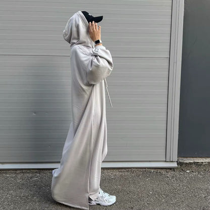 Aisha Hoodie Dress for Muslim Women - Elegant Kaftan Abaya with Hood for Eid and Ramadan | Modest Fashion Dress in Polyester with Light Stretch | Stylish Muslim Women’s Dress