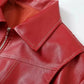 Amoure Leather Jacket for Women in Red, Stylish PU leather with Front Zipper, Collar, and Side Pockets. London Style