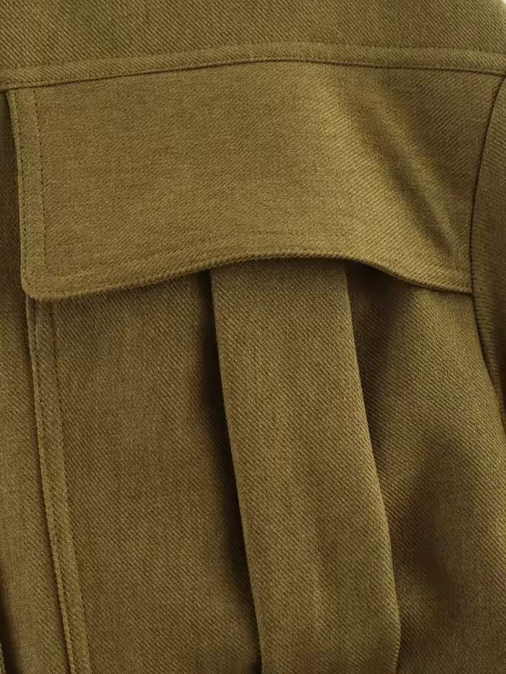 Women’s bomber jacket khaki – O-neck button closure with horn button detail
