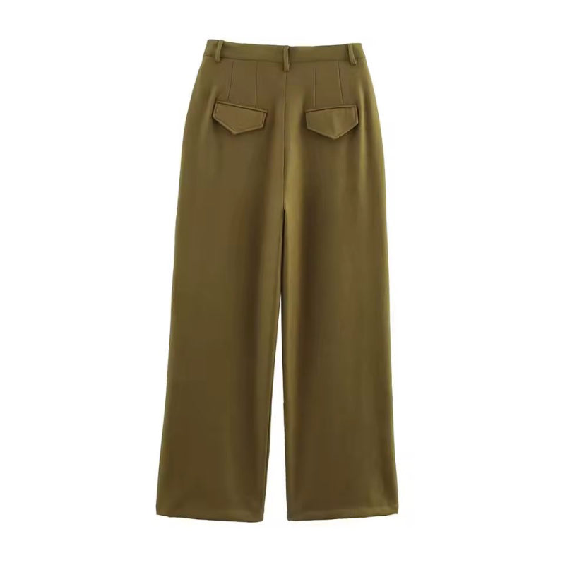 Wide-leg trousers khaki – Arden pants set women autumn winter outfit