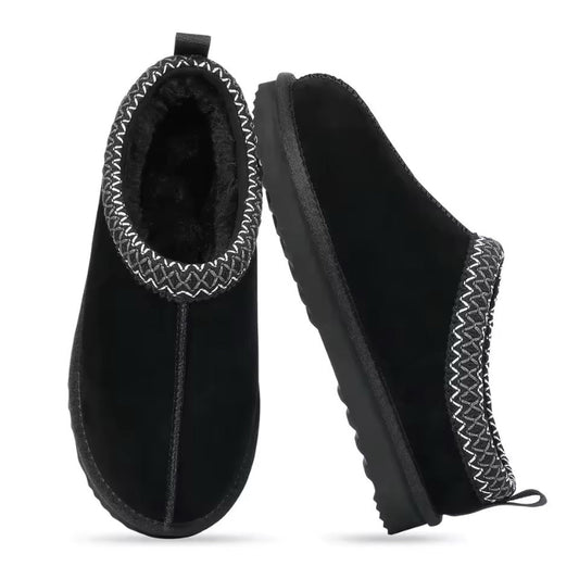 Aria black suede women’s winter slippers, warm fur lining, anti-slip rubber sole, ankle high Zara style slippers 2025
