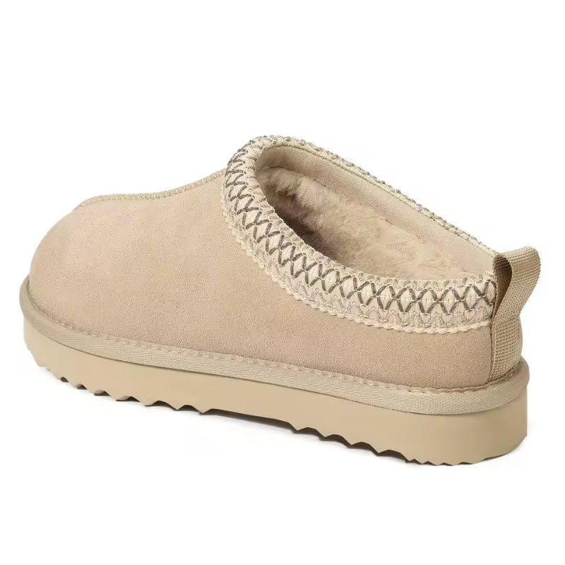 Aria beige suede winter slippers for women, cozy fur lined, anti-slip sole, ankle height Zara style house slippers
