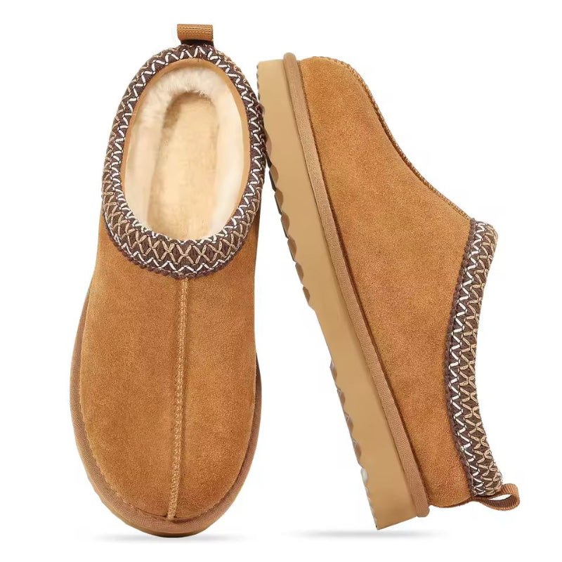 Aria brown suede winter slippers for women, cozy fur lined, anti-slip sole, ankle height Zara style house slippers
