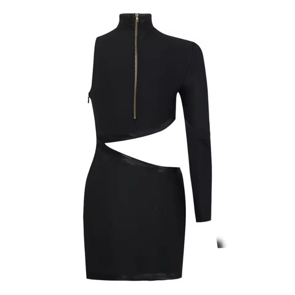 Own the night in the AURA One-Shoulder Cut-Out Mini Dress.