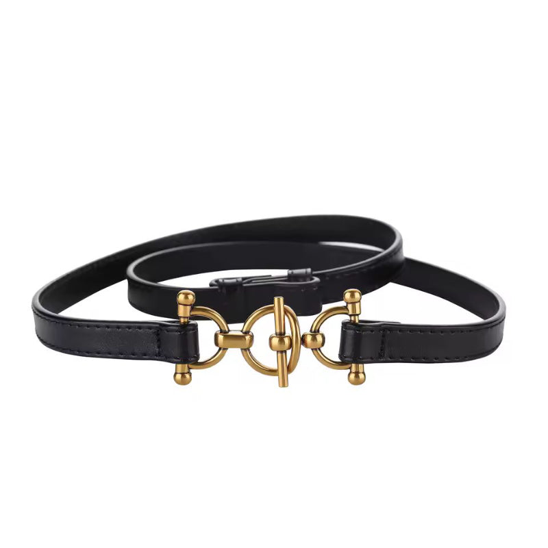 Trending Auro Belt – women’s slim cowhide belt with gold buckle, stylish for work or evening outfits
