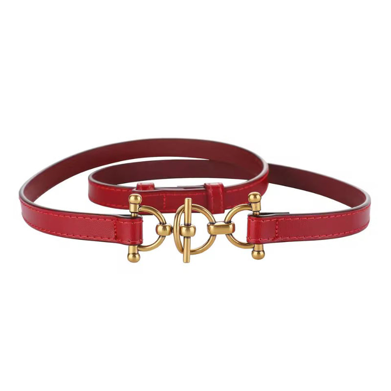Auro Belt – high-quality women’s 1.4 cm leather belt, gold-tone buckle, available in multiple colors
